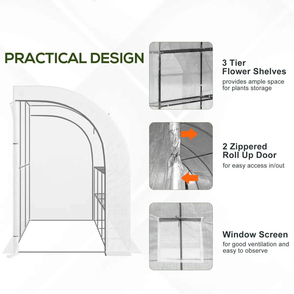 300 x 150 x 213 Plant Greenhouse Garden Nursery w/ Cover Window, White by Outsunny