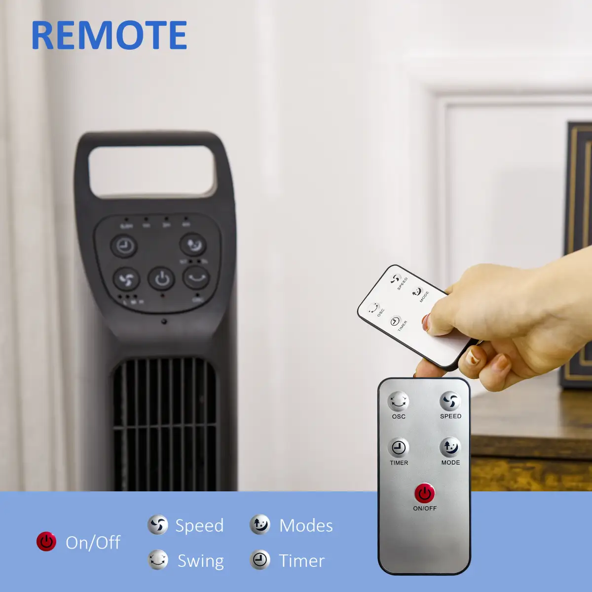 Oscillating Tower Fan Cooling with Remote, 4H Timer for Home Office by HOMCOM