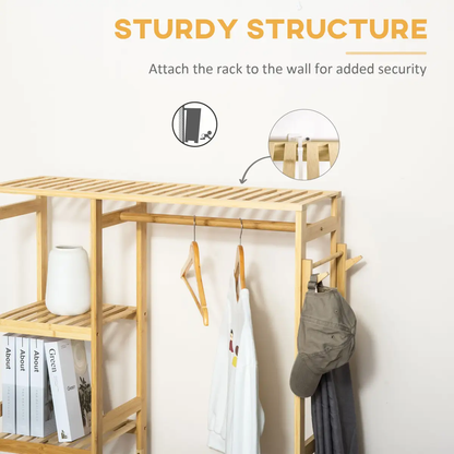 Bamboo Coat Rack w/ Hooks Hanging Rail and Storage Shelf for Entryway HOMCOM by Unbranded