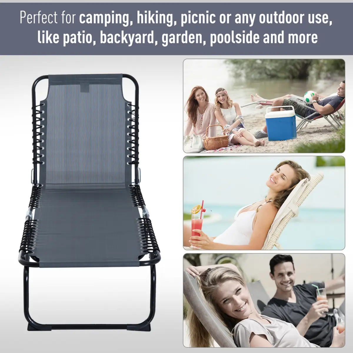 Foldable Sun Lounger Deck Beach Reclining Seat Bed Garden Chair Outsunny by Unbranded