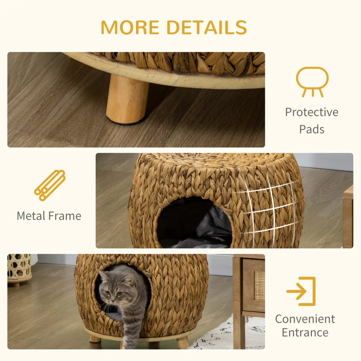 Rattan Cat House Stool, Wicker Kitten Bed for Outdoors and Indoors w/ Cushion by Unbranded