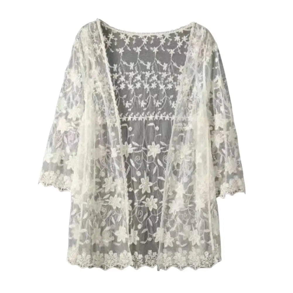 Handcrafted Lace Cardigan Crochet Women Cardigan 2025 3/4 Sleeve Hollow Out Open Front Sheer Sweater Boho Summer Knit Shrug by All Mart Bristol Ltd