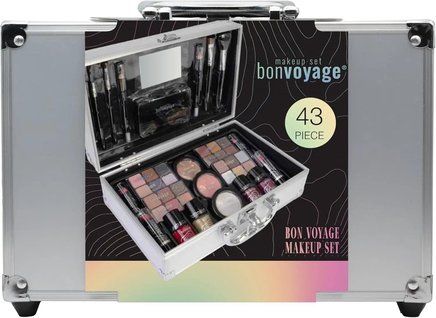 Ultimate Makeup Kit - All-in-One Portable Set with Lipsticks, Eyeshadows, Blush, Nail Polish, Mirror & Brushes in Stylish Metal Train Case by All Mart Bristol Ltd