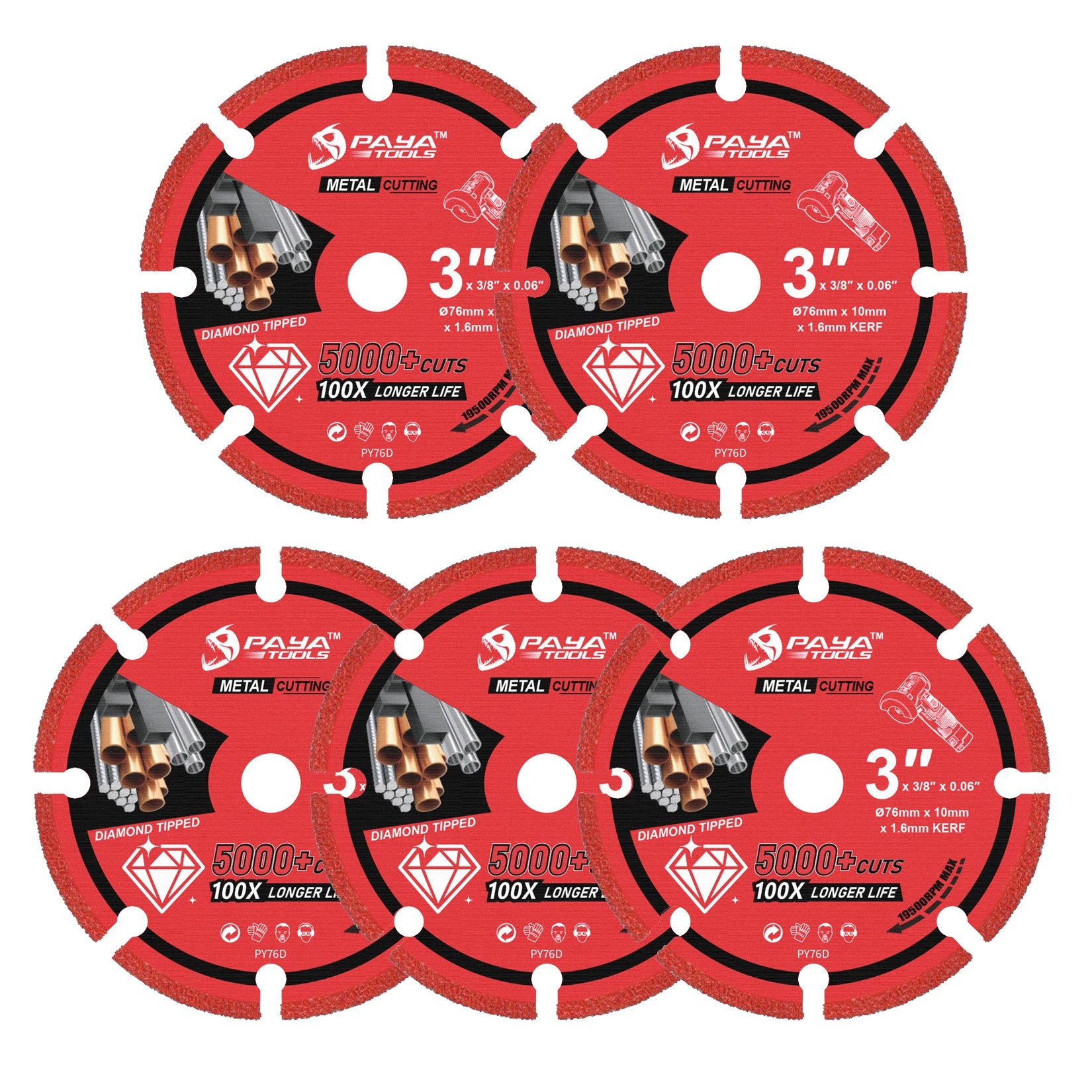 PAYA 5PCS Diamond Tipped Cutting Wheel Set 3Inch Circular Diamond Cutting Edge Blade for Steel Plate Stainless Steel Rebar Cut by All Mart Bristol Ltd