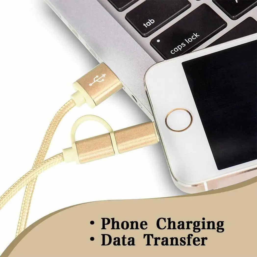 FX Powabud Nylon Braided USB Cable with 2 in 1 Dual Lightning Connector Cord[Gold] by FX