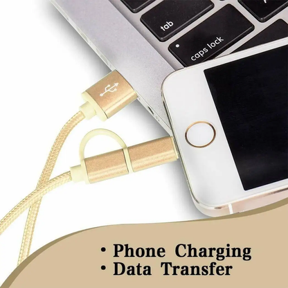 FX Powabud Nylon Braided USB Cable with 2 in 1 Dual Lightning Connector Cord[Gold] by FX