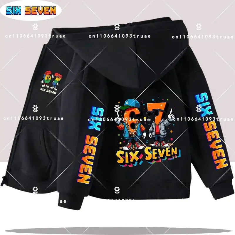 Hot Six Seven Children's Zip Up Hoodies Funny 67 Brainrot Zipper Hoody Clothes Kid Girl Boy Baby Casual Fashion Tops Sweatshirts by All Mart Bristol Ltd