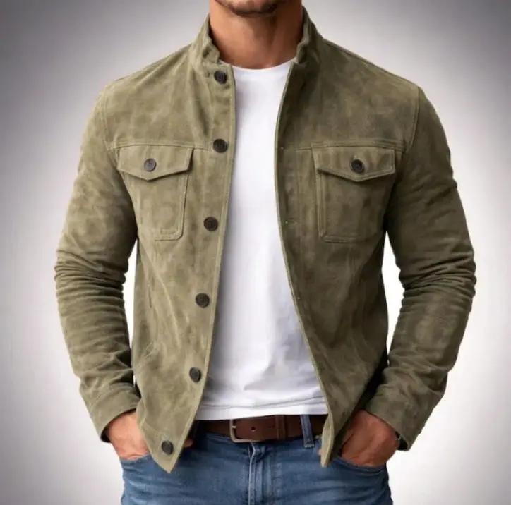 Vintage Single-breasted Jacket Men's Casual Motorcycle Faux Suede Tops by Dropshipman