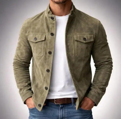Vintage Single-breasted Jacket Men's Casual Motorcycle Faux Suede Tops by Dropshipman