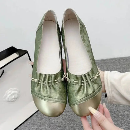 Chinese Style Color Block Slip-on Flats, Low Heel Comfortable Versatile Work Shoes for Women by All Mart Bristol Ltd
