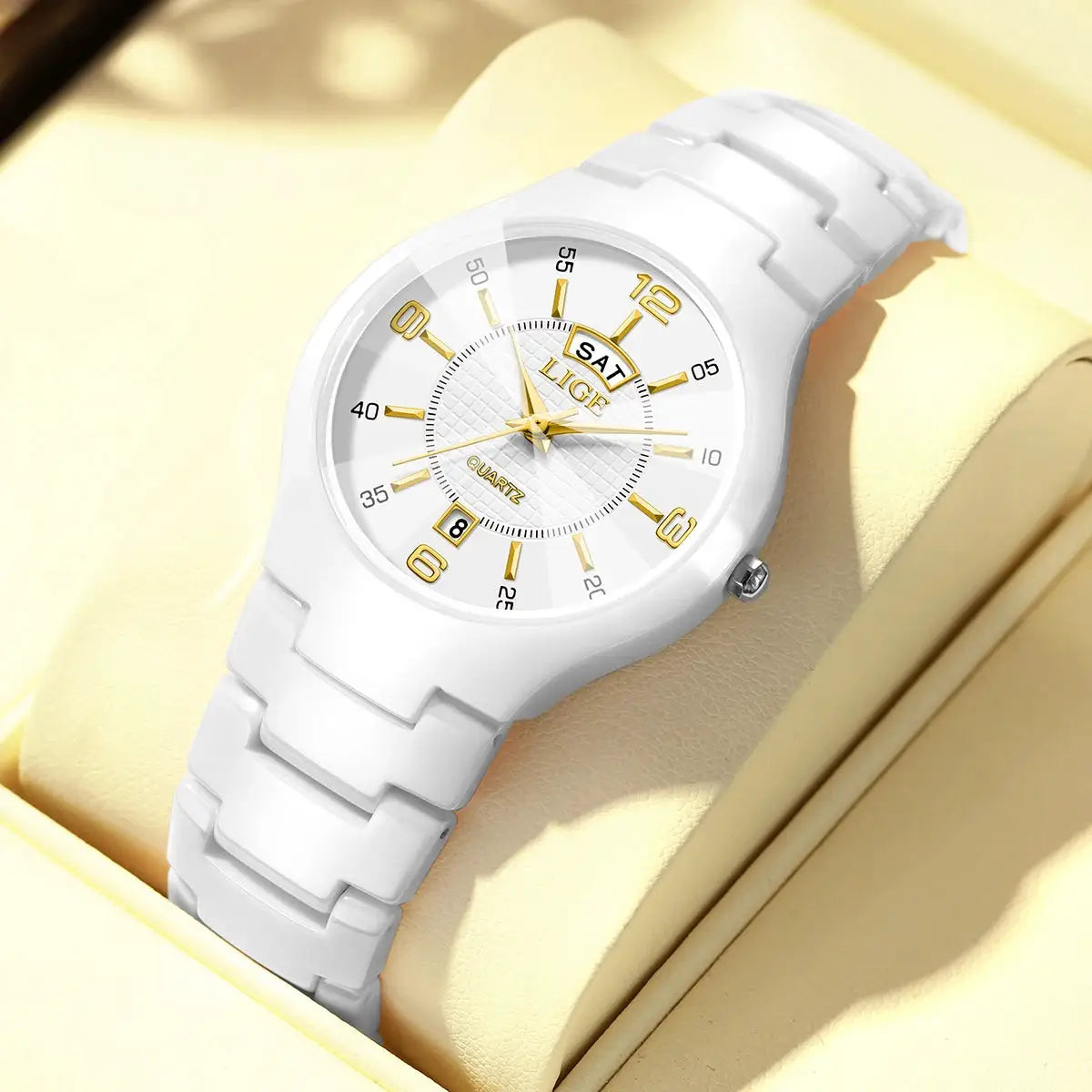 LIGE Fashion Elegant Women's Wristwatch Luxury Ceramics Strap Auto Date Week Waterproof Small Dial Quartz Watches for Woman Gift by All Mart Bristol Ltd