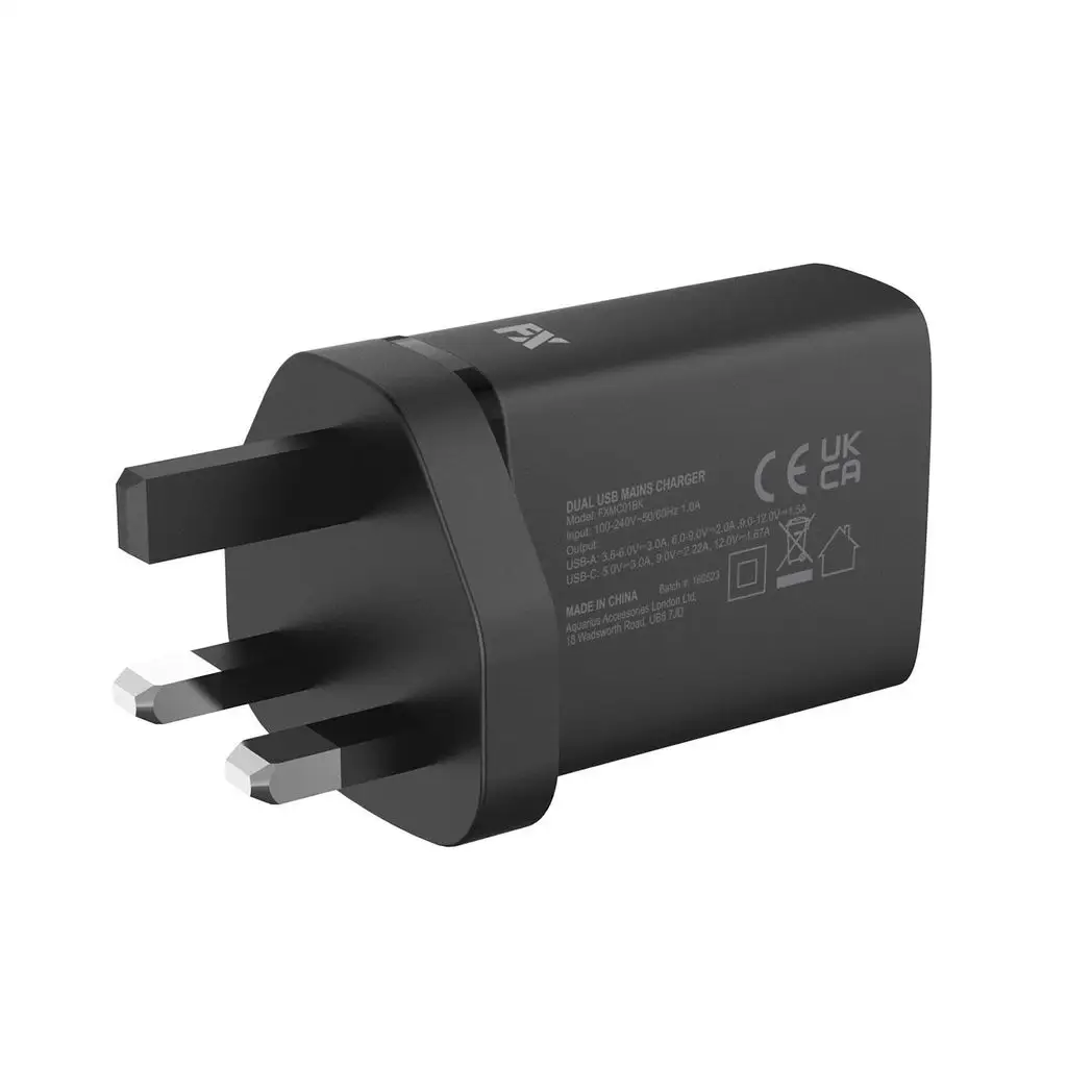 FX Dual UK Main Charger USB-C and USB-A, White by FX