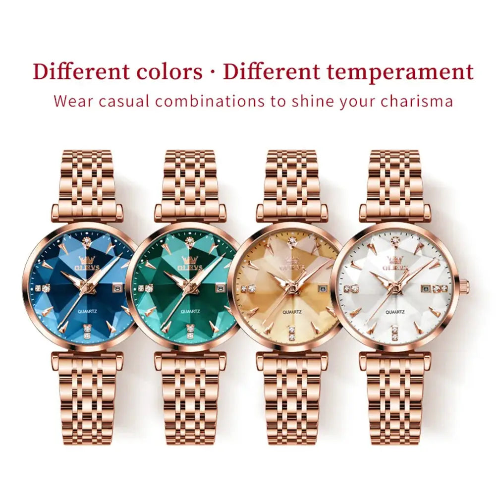 OLEVS brand beautiful women's watches Prism mirror waterproof fashion quartz watch for rose genuine date ladies wristwatch by All Mart Bristol Ltd