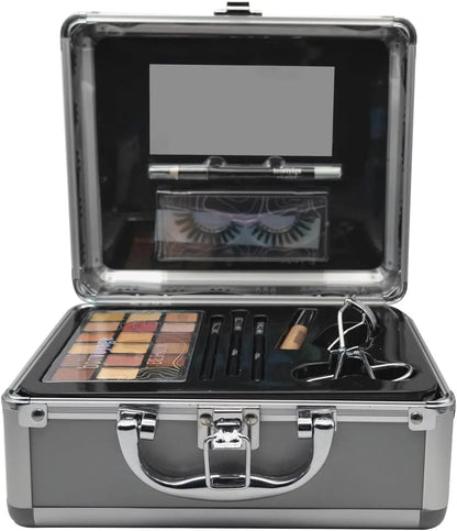 Ultimate Makeup Kit - All-in-One Portable Set with Lipsticks, Eyeshadows, Blush, Nail Polish, Mirror & Brushes in Stylish Metal Train Case by All Mart Bristol Ltd