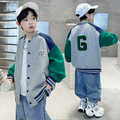 Kids Boys Autumn Sports Clothing Baseball Jacket Trendy 2025 New Children's Outerwear Crew Neck Sporty Coat 5 7 9 11 13 14 Years by All Mart Bristol Ltd