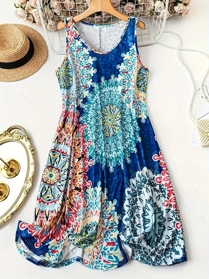 Plus Size Women'S All over Print Sleeveless Vest Dress, Basic Boho Tank Dress, Perfect for Vacation and Home Use, Comfortable and Stylish, Casual Wear by All Mart Bristol Ltd