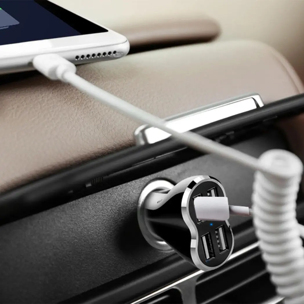 Aquarius Powerful & 4-Port Universal USB Car Charger Black by Aquarius