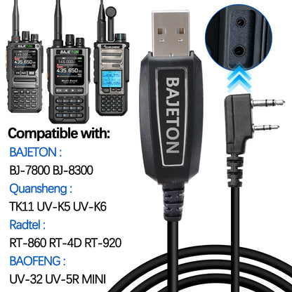 BAJETON Walkie Talkie USB Programming Cable K Plug For BJ-8300 BJ-7800 BT8200 Quansheng UV-K5(8) UV-K6 Baofeng UV-5R Mini Radio by All Mart Bristol Ltd
