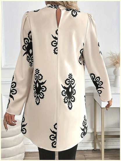 2026 Fashion Women's Long Sleeve Print Blouse, Elegant Office Top with Fake Two-Piece Design by All Mart Bristol Ltd