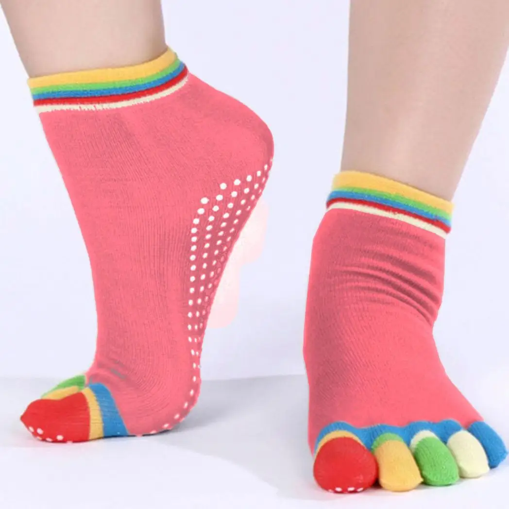 Non Slip Skid Pilates Yoga Socks Anti-Slip Full Toe with Grips Cotton[Pink] by Aquarius