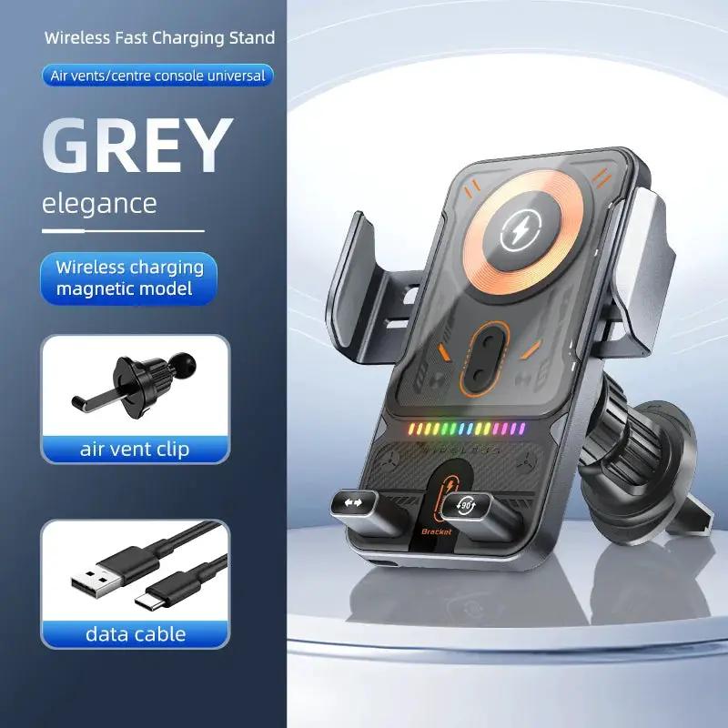 Car Universal Air Vent Electric Rotating Opening Closing Phone Holder 15W Wireless Charger Dual Coil Smart Phones Fast Charging by All Mart Bristol Ltd