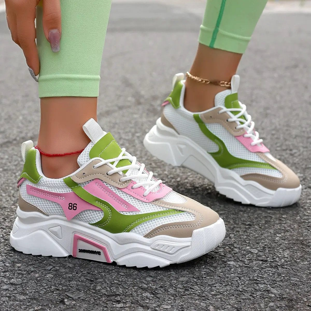 Womens Casual Sporty Floral Mesh Breathable Thick-Soled Elevator Shoes by Dropshipman