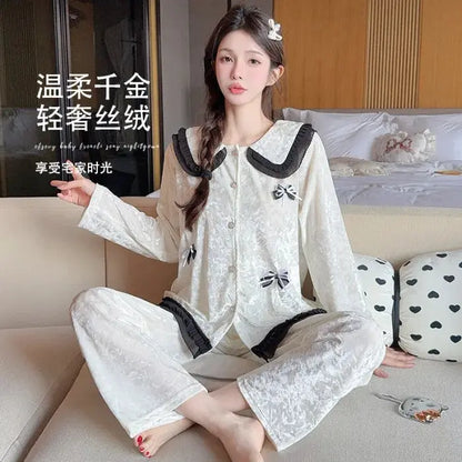 Hot New Women's Skin Friendly Comfortable Pajamas 2025 Cute Doll Collar Autumn Winter Luxury Fashion Home Furnishing Set Gift by All Mart Bristol Ltd