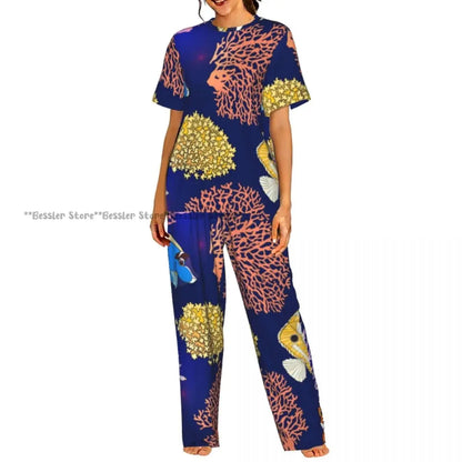 Women's Comfort Pajamas Women's Sea Fish Marine Life Short Sleeve Set Sleepwear by All Mart Bristol Ltd