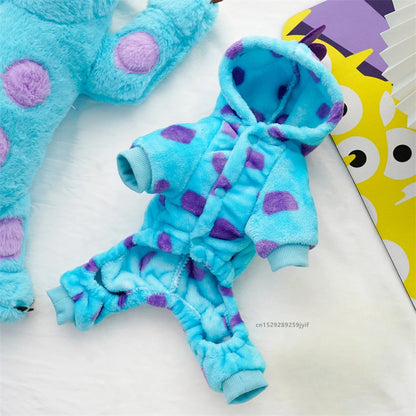 Pet Clothing Dog Cat Autumn and Winter Thickened Warm Blue Dinosaur Hooded Coat Puppy Costume for Small Medium Dogs