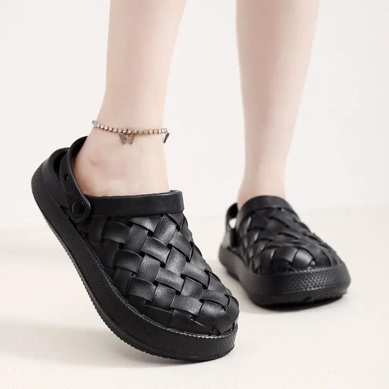 Cross-woven Clogs Shoes Summer Platform Baotou Dual-use Slippers Outdoor Garden Indoor Floor Bathroom Cozy Slipper Women House Shoes by Dropshipman