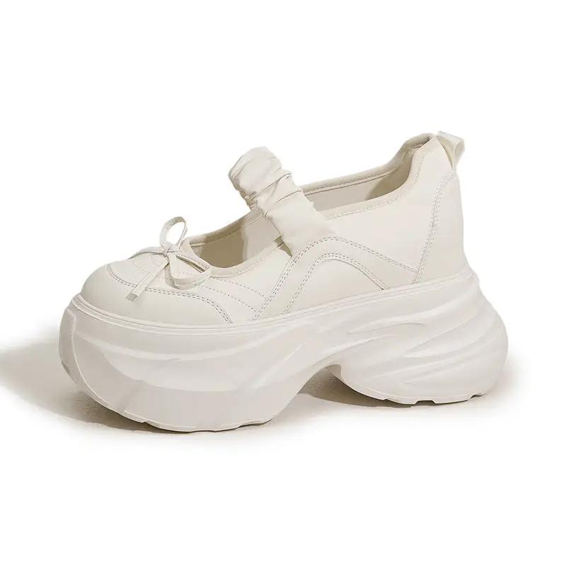 Mary Jane White Silver Sweet Bow Height Increasing Insole Women's Shoes by Dropshipman