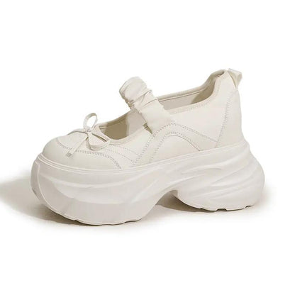 Mary Jane White Silver Sweet Bow Height Increasing Insole Women's Shoes by Dropshipman
