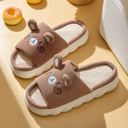 Home Linen Slipper for Women Cute Bunny Clouds Flip Flops Female Design Cozy Shoes Slides Four Season Platform Couples Sandals by All Mart Bristol Ltd