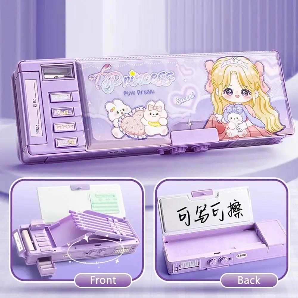 Cartoon Double Layer Pencil Case Large Capacity with Combination Lock Stationery Box Mechanical Pen Box Back to School Gift by All Mart Bristol Ltd