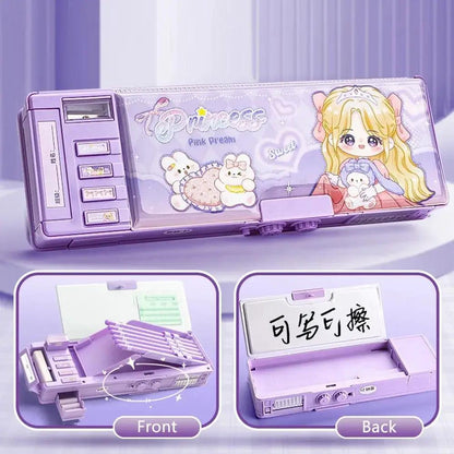 Cartoon Double Layer Pencil Case Large Capacity with Combination Lock Stationery Box Mechanical Pen Box Back to School Gift by All Mart Bristol Ltd