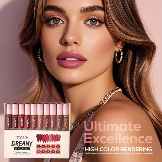 10 Color Mouth Red Lip Glaze Makeup Set, Exquisite, Practical, Portable Lipgloss Lipstick Set Valentine's Day gift by All Mart Bristol Ltd