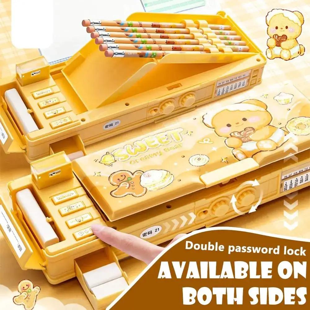 Cartoon Double Layer Pencil Case Large Capacity with Combination Lock Stationery Box Mechanical Pen Box Back to School Gift by All Mart Bristol Ltd