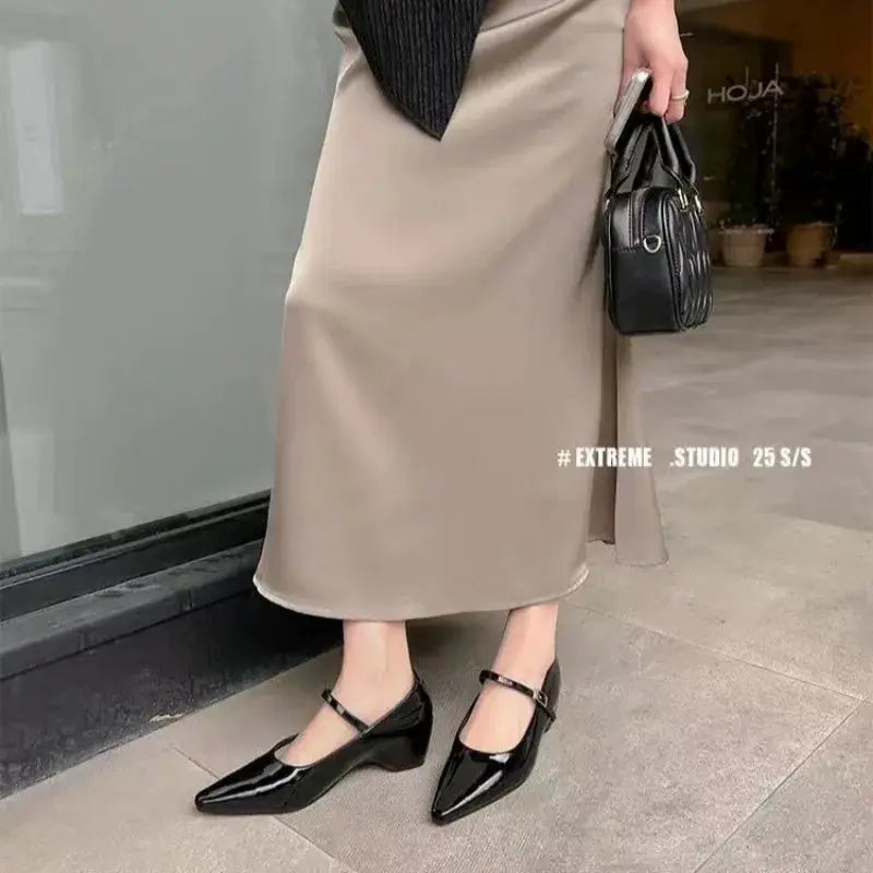2026 New Arrival Sweet Elegant Shoes Women Wedge Heel Mary Jane Shoes Pointed Toe Women's Shoes Metal Buckle Trim Sandals 5413 by All Mart Bristol Ltd