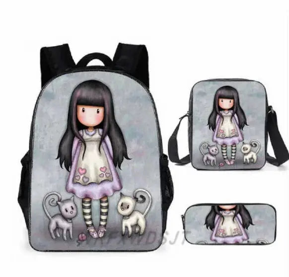 2026 Popular Youthful Anime Santoro Gorjuss 3D Print 3pcs/Set Student Travel bags Laptop Daypack Backpack Shoulder Bag Pencil by All Mart Bristol Ltd