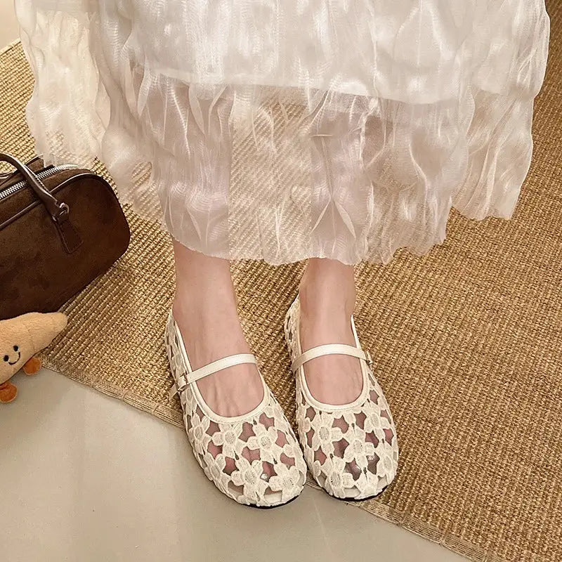 Women's Ballet Flats Ballerina Shoes 2026 Summer New Comfortable Embroidered Mesh Buckle Strap Elegant Shoe by All Mart Bristol Ltd