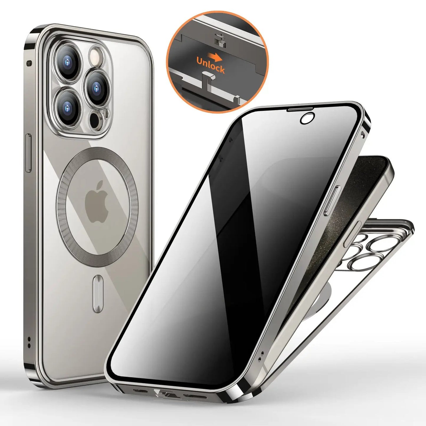 Anti-Privacy Metal Buckle Magnetic Support Wireless Charging Double-Sided Lens Full Cover Phone Case Protective Cover by Dropshipman