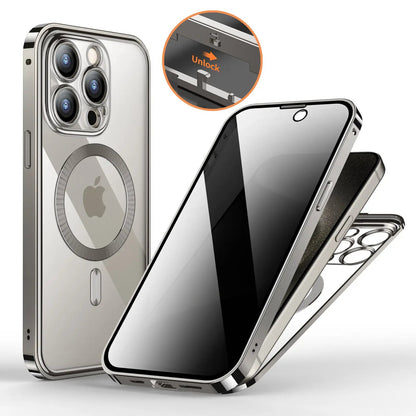 Anti-Privacy Metal Buckle Magnetic Support Wireless Charging Double-Sided Lens Full Cover Phone Case Protective Cover by Dropshipman