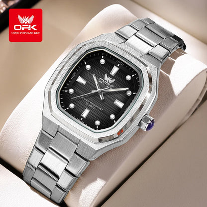 OPK 6044 Original Men Watches Stainless steel Waterproof New Men's Watch Square Dial Luminous Quartz Watch for Men by All Mart Bristol Ltd