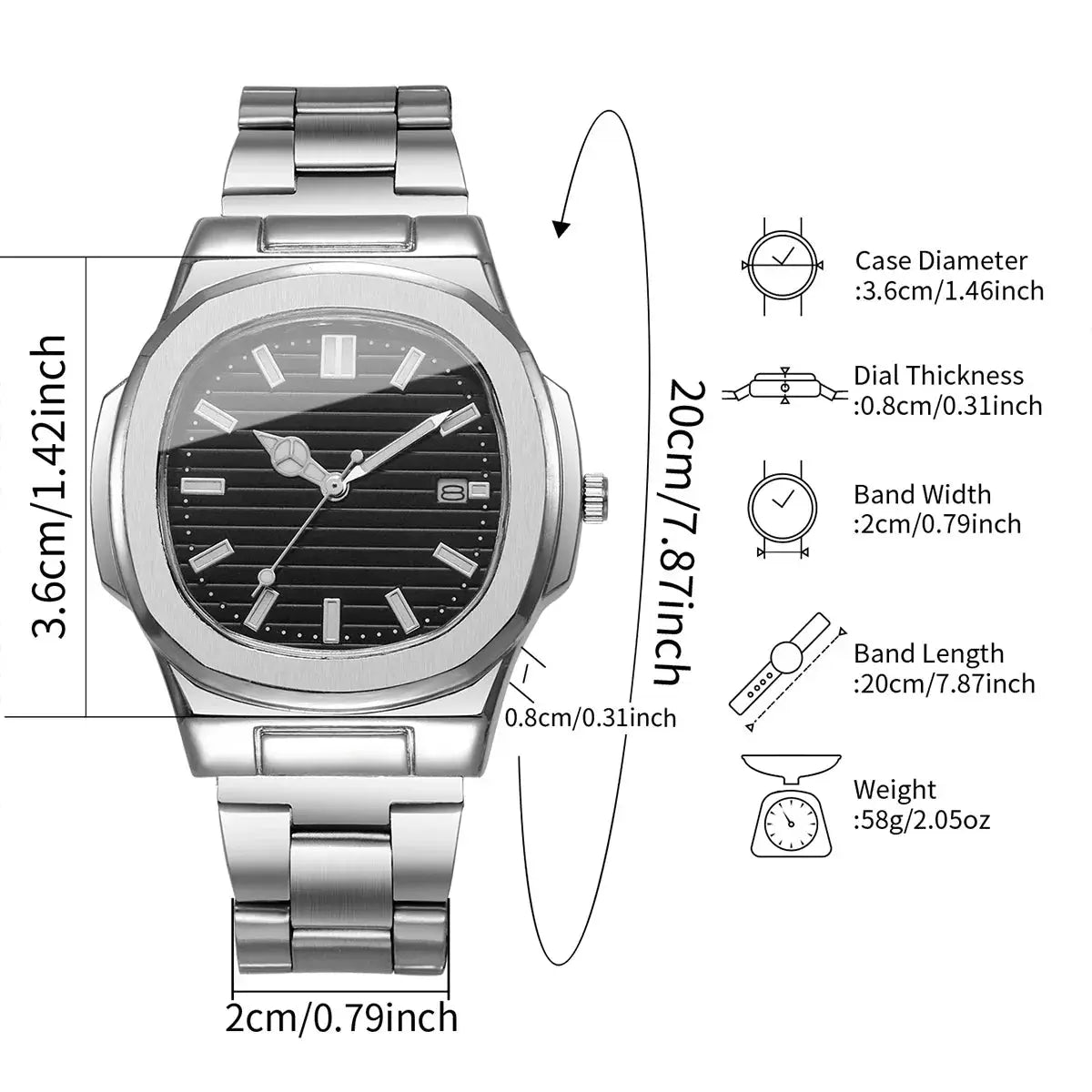 1PC Surprise Watch Mystery Box-Fashion Square Men Business Watches Stainless Steel Calendar Quartz Watch （Without Box） by All Mart Bristol Ltd