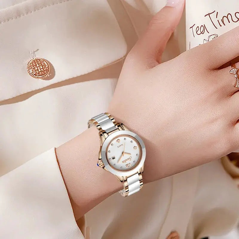 Sunkta Fashion Casual Quartz Woman Watch Elegant Luxury Ceramics Diamond Calendar Waterproof Ladies Women's Watches Montre Femme by All Mart Bristol Ltd