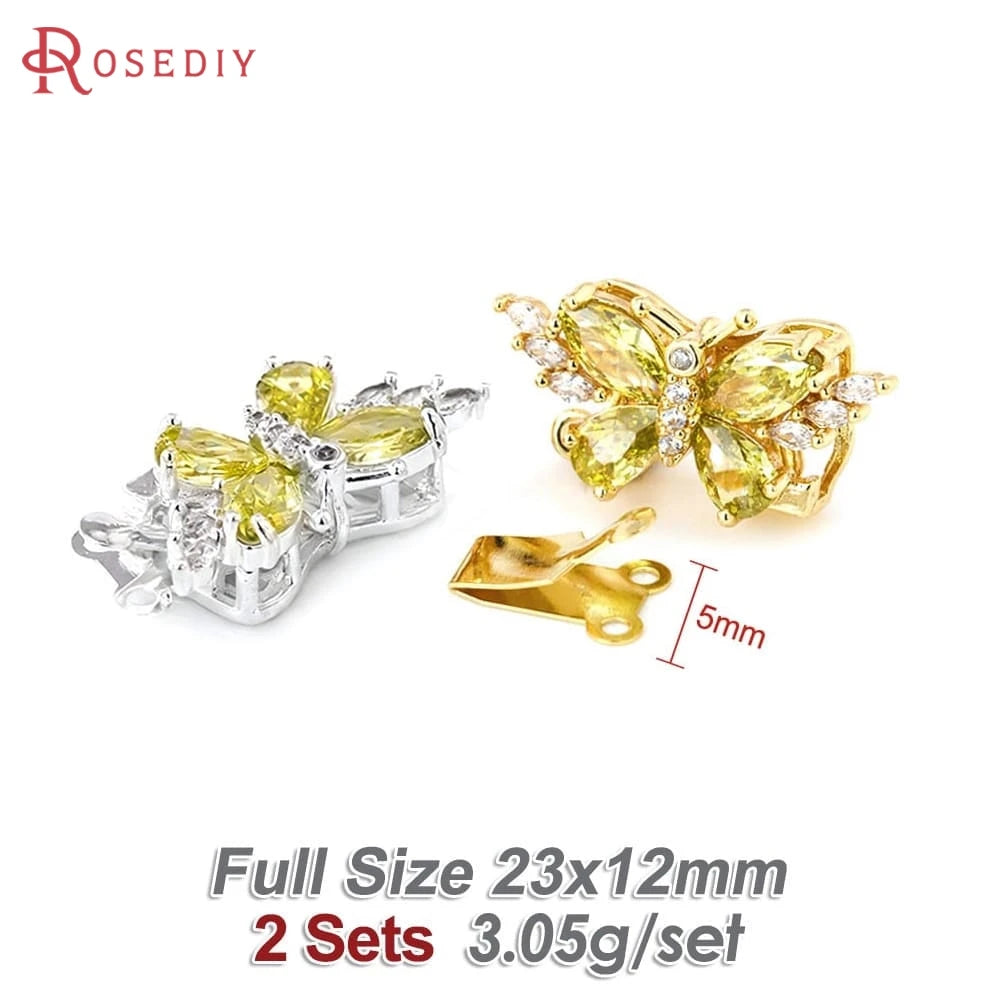 18K Gold Color Brass and Zircon Butterfly 1 Line and 2 Line Necklaces Connect Clasps Diy Jewelry Making Accessories Materials