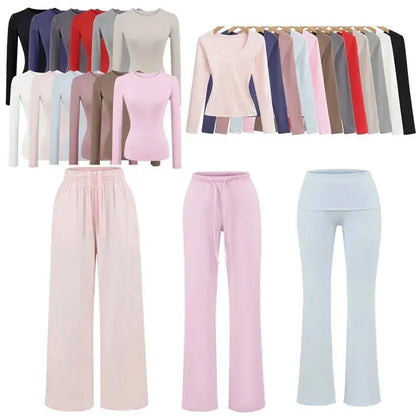 FigureFlattering Set Seductive Slimming T-Shirt Set Wide Leg High-Waisted Set Two-Piece Comfortable Chic Outfit For Women by All Mart Bristol Ltd
