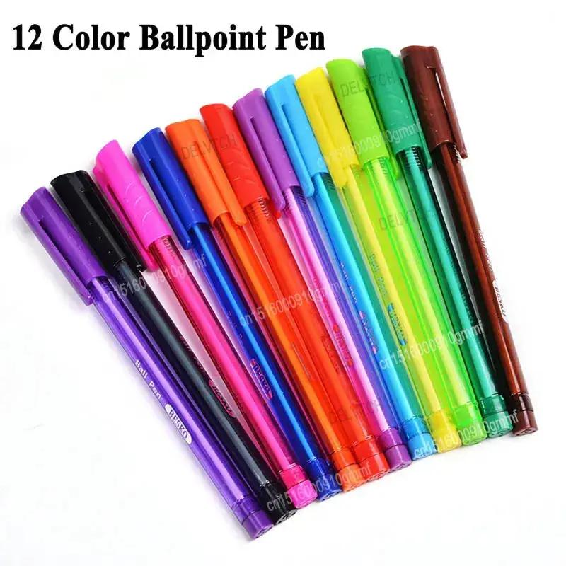 12Pcs Color Set 1.0Mm Tip Ballpoint Pen Office Ball Pen School Student Writing Drawing Stationery Supplies Kids Gifts by All Mart Bristol Ltd