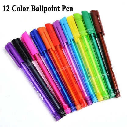 12Pcs Color Set 1.0Mm Tip Ballpoint Pen Office Ball Pen School Student Writing Drawing Stationery Supplies Kids Gifts by All Mart Bristol Ltd