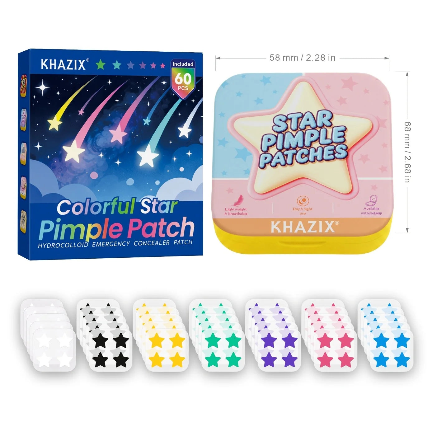 60PCS of portable small mirror star-shaped acne patches, with a fashionable design. Perfect for touch-ups at any time by All Mart Bristol Ltd